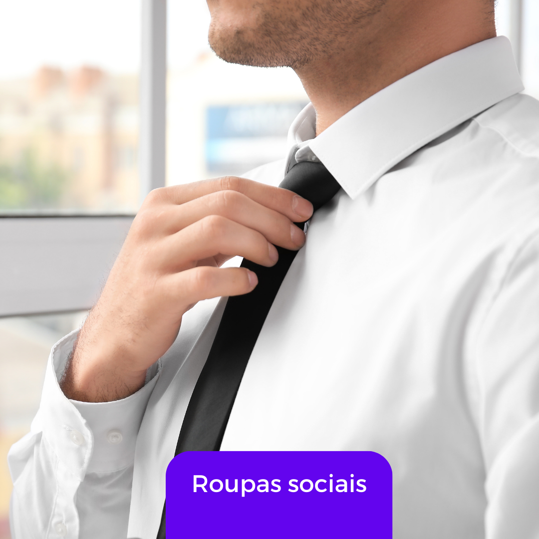 Catálogo completo de roupas sociais, camisas, calças, ternos.